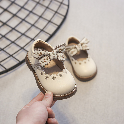 Baby princess shoes  spring new arrival girls pastoral style bow small leather shoes Korean style infant soft sole shoes