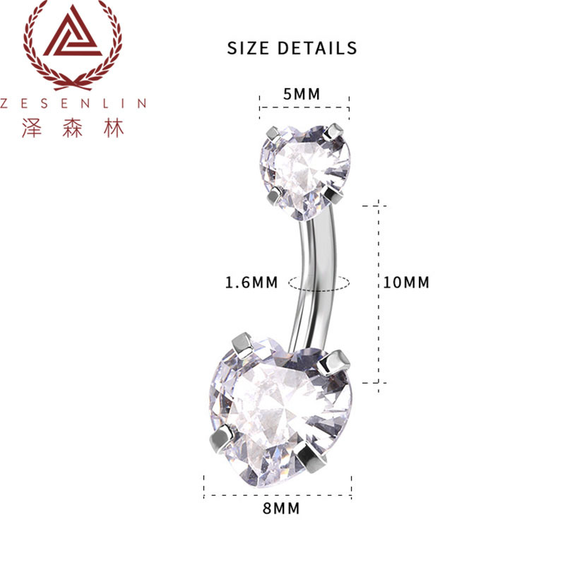 2022 European and American Navel Ring Cross-border New Heart-Shaped Colorful Polished Stone Titanium Steel Accessory Wholesale Customizable Drawing Version