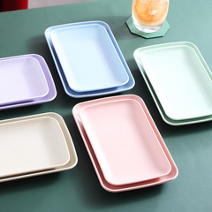 Small Wheat Straw Rectangle Plate Hot Pot BBQ Plastic Rice Noodle Plate Home Use Simple Vegetable Plate Fruit Plate with Logo Printing