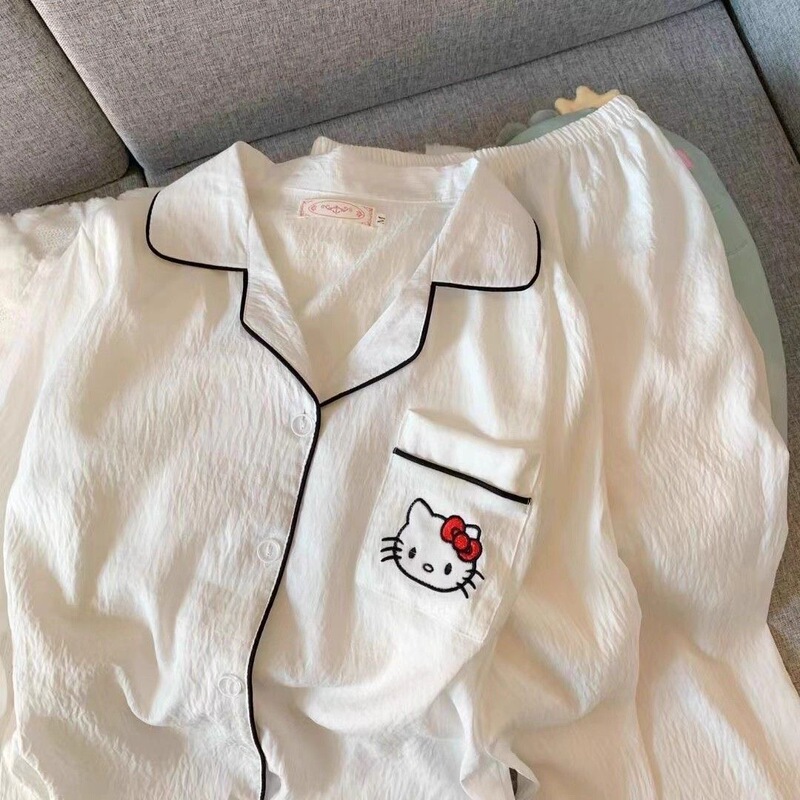 跨境批发春秋长袖长裤睡衣女云朵棉韩版卡通甜美网红开衫翻领套装|undefined