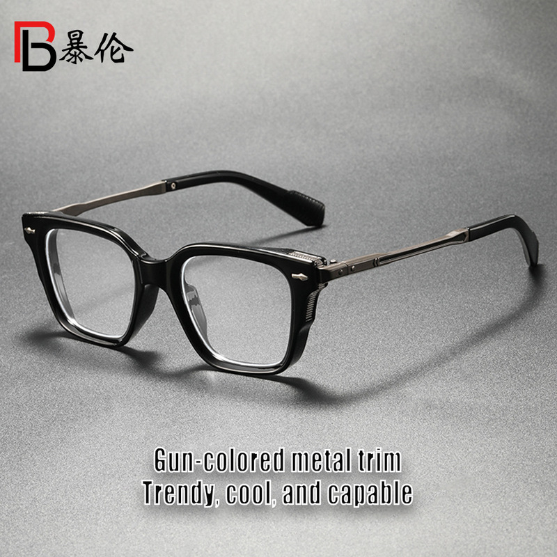Street Fashion Style Square Glasses Frame, Thick Frame with Heavy Metal Temples, Anti-Blue Light, Stylish Prescription Eyeglass Frame Bl56Y