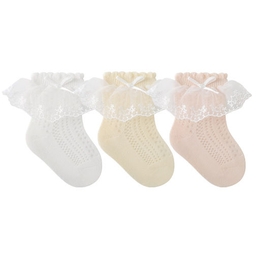 Children's Summer Thin Mesh Boneless Loose Mouth Baby Toddler Butterfly Knot Princess Lace Medium Calf Socks