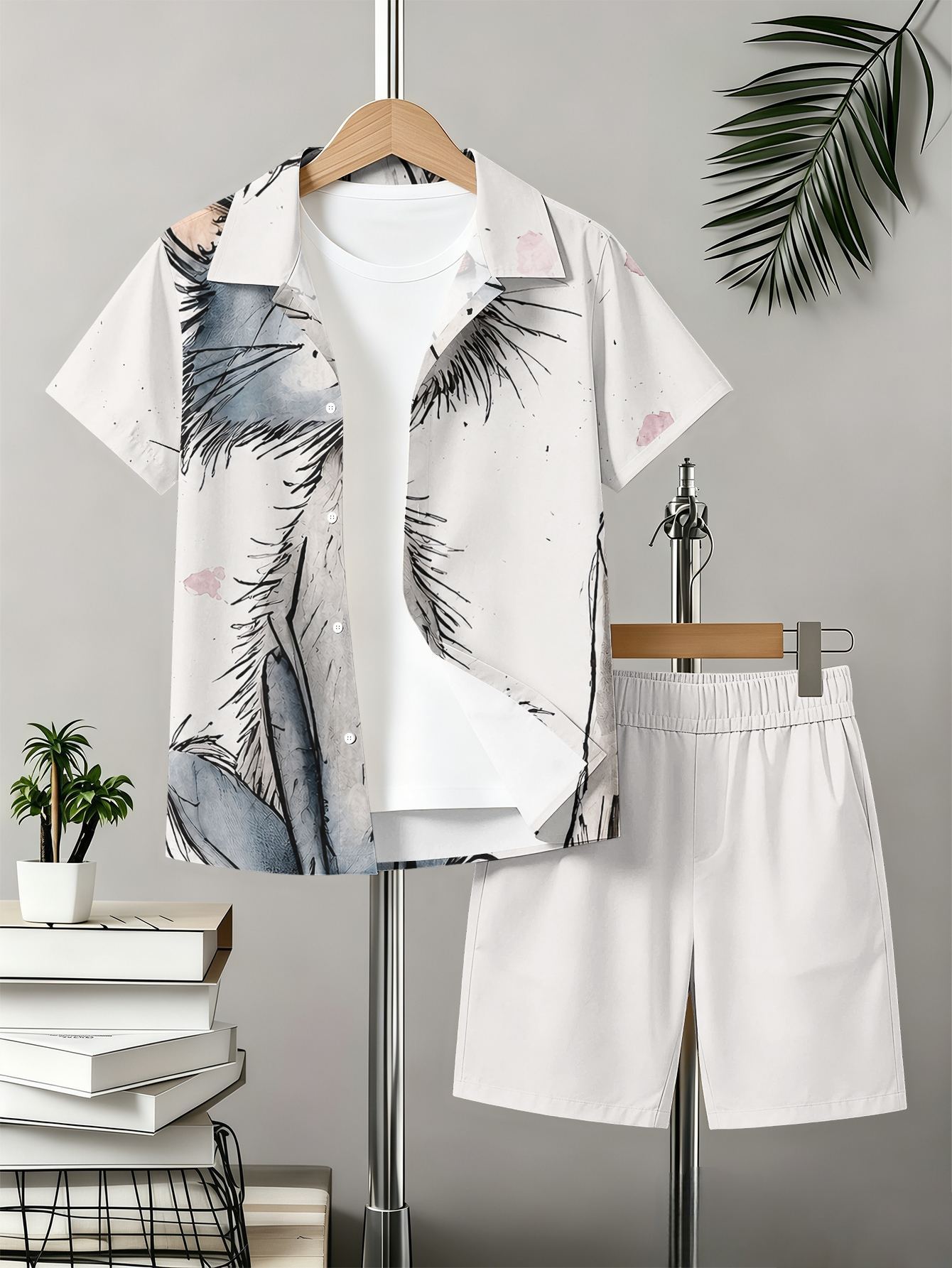 Boys Collared Shirt And Shorts Set With 3d Pattern Print_voghion.com