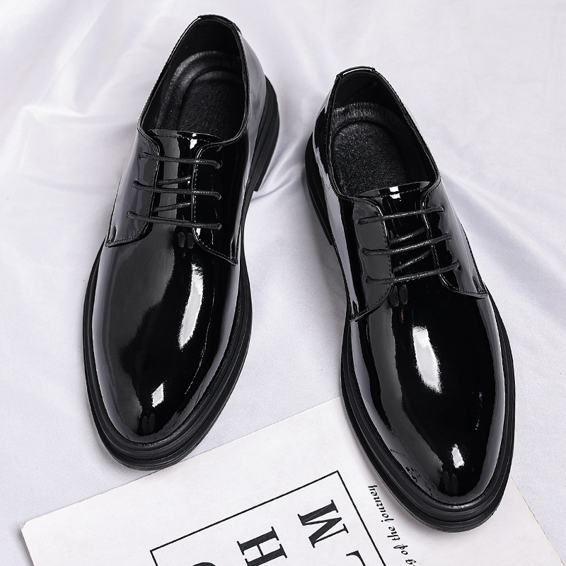 Men's Dress Shoes Leather High Heel 8cm Pointed Toe Wedding Formal Shoes_vogvips.com