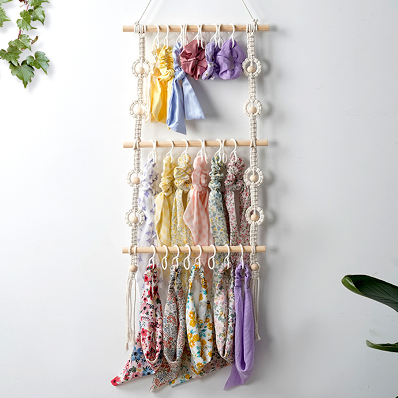 Hand-Woven Hairpin Hair Accessories Storage Tapestry Bohemian Cotton Rope Hair Band Storage Rack Wall Tapestry Tapestry