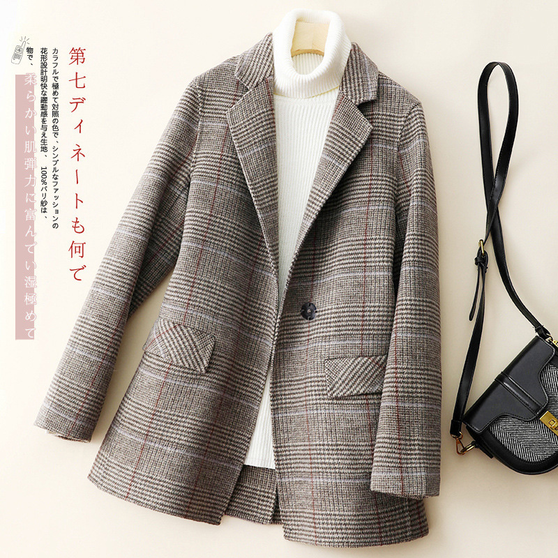 Chanel-Style Woolen Coat for Petite Women, Elegant Short Style, 26 Spring and Autumn Korean-Style Plaid Double-Sided Wool Coat for Women
