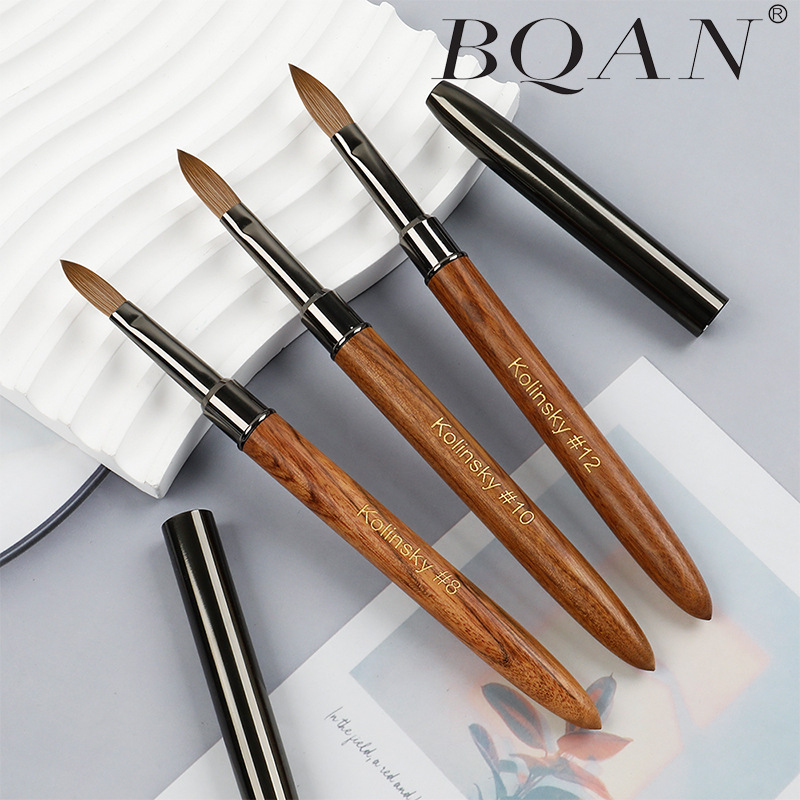 跨境专供貂毛Kolinsky美甲笔水晶笔指甲刷美甲店用棕色木柄美甲笔