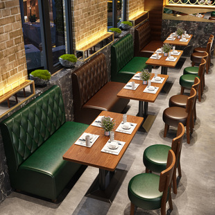 Coffee Shop Western Restaurant Table and Chair Combination Retro Qing Bar Barbecue Hot Pot Snack Milk Tea Shop Wall Card Seat Sofa