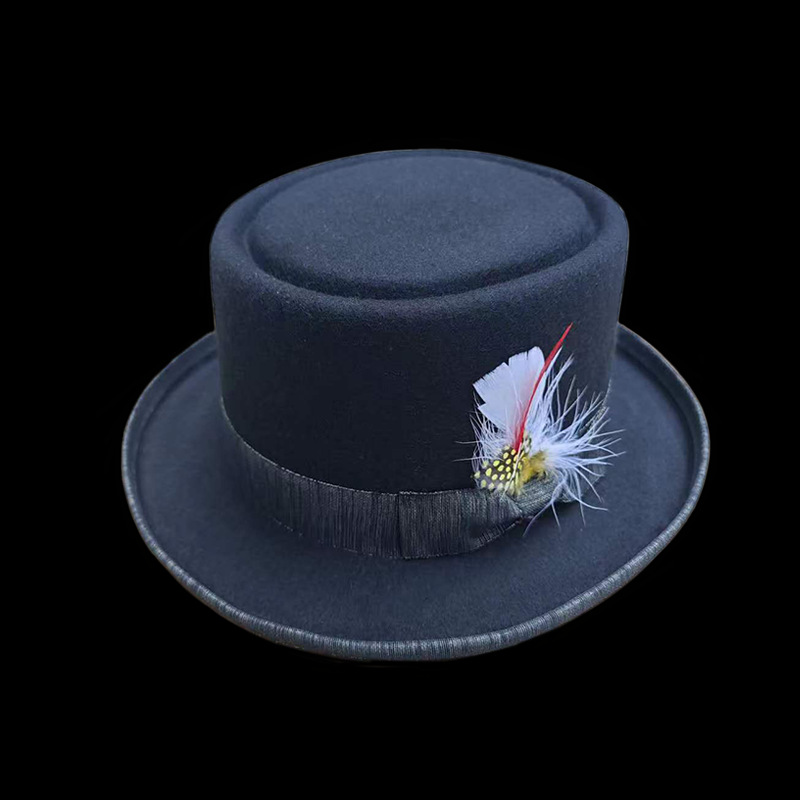 Cappello in feltro di colore piatto e solido, alla moda, cappello a cilindro in lana_voghion.com