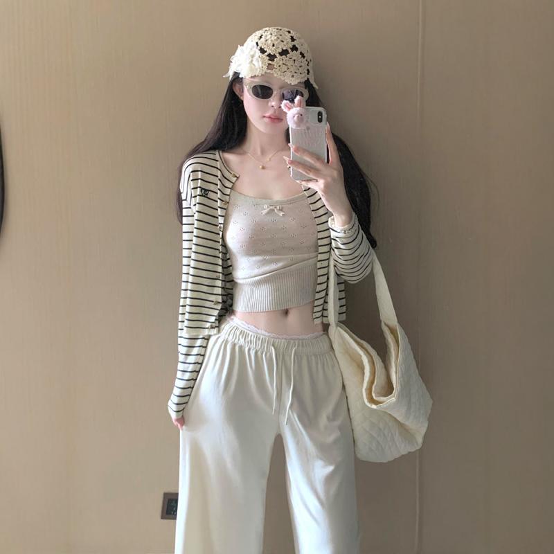 长袖条纹针织开衫薄款外套女2025春秋新款宽松短款上衣罩衫防晒衣|undefined