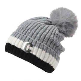 新款加绒秋冬毛线帽字母加厚冷帽男女户外保暖护耳针织帽毛球帽子