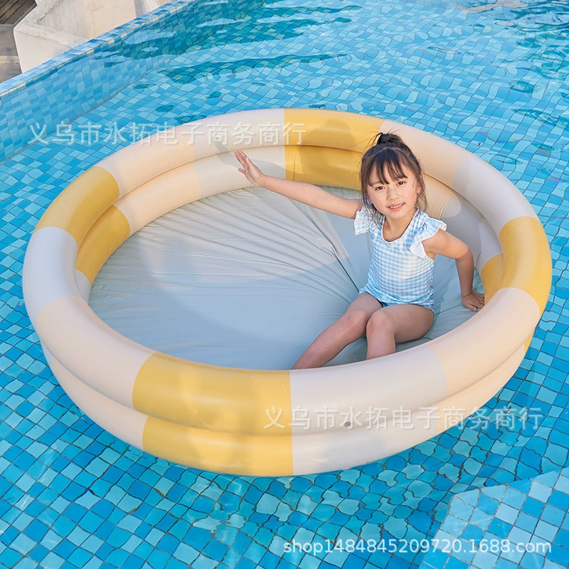 Надувной детский бассейн с полосами и динозавром