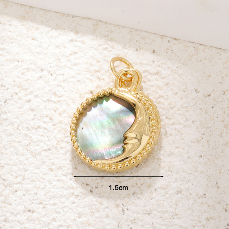 DIY 銅メッキ 18 k ゴールドムーンスターネックレスペンダントオイルドリップジルコン五芒星ブレスレットイヤリングキーホルダーペンダント|undefined