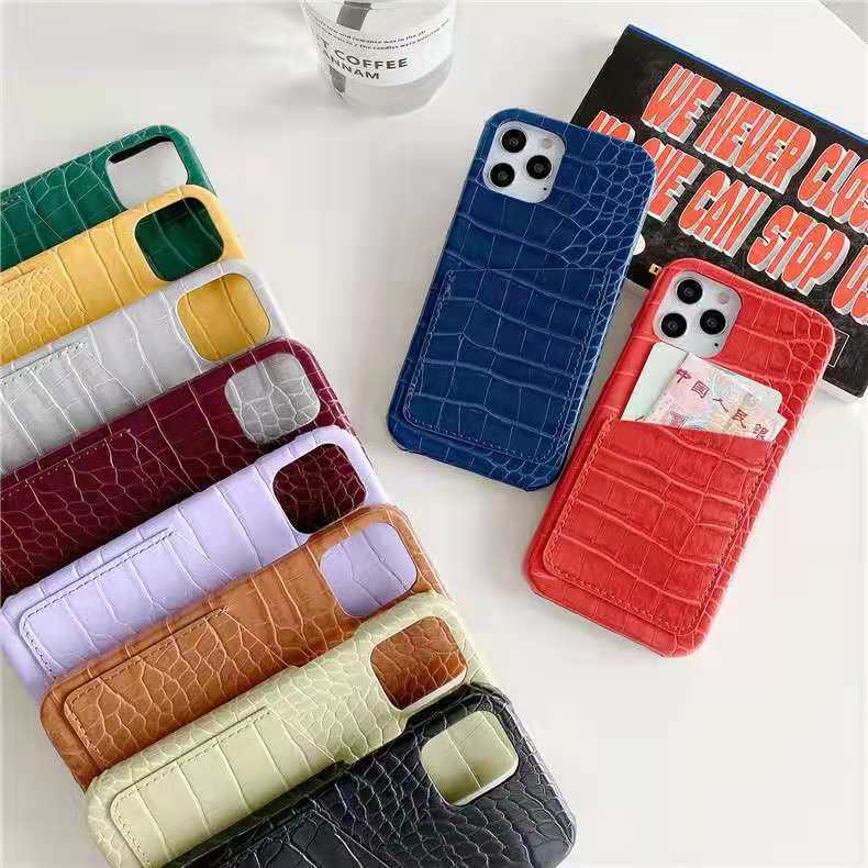 Crocodile Pattern Suitable for Apple 15/17 Phone Case Card Holder 16Promax Half-Cover Trendy Hard Shell Cooling Phone Case