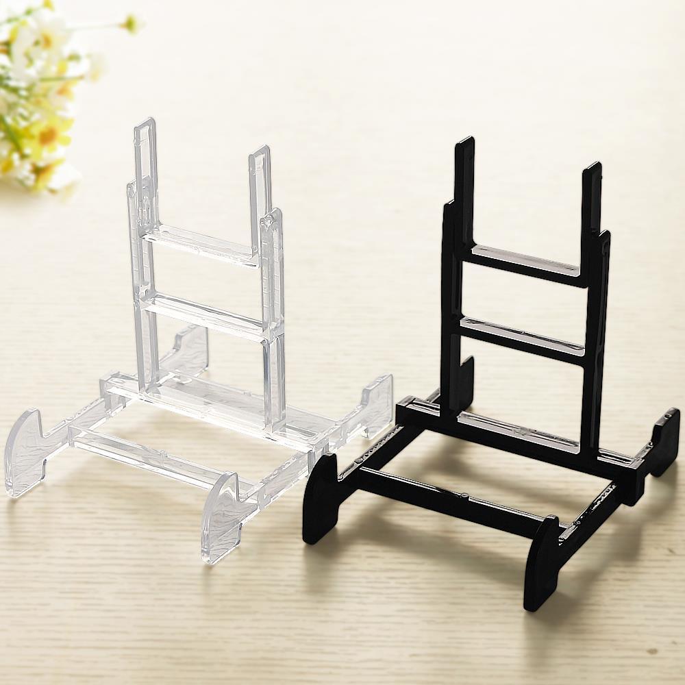 多功能可調節支架擺件展示支架黑色塑料透明盤子支架茶餅架碗支架