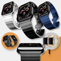 適用蘋果手錶applewatch一珠不鏽鋼錶帶iwatch8/7竹節蝴蝶扣腕帶