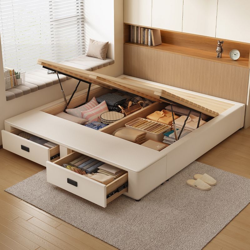 Cama de madera maciza sin cabecera Cama de almacenamiento de caja Cama de almacenamiento de cajón de marco de fila de tatami de apartamento pequeño