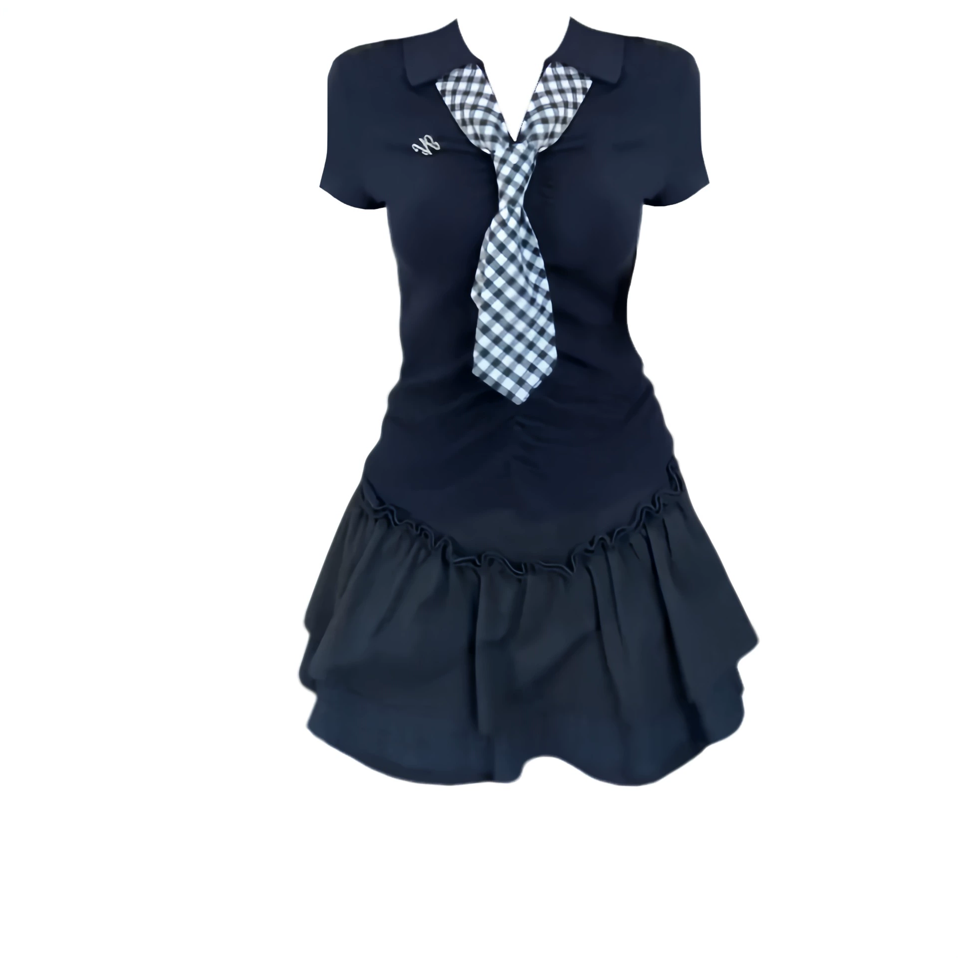 Плюс размер fat MM, американская ретро клетчатая футболка с лацканами, женская летняя тонкая юбка с высокой талией, костюм в консервативном стиле