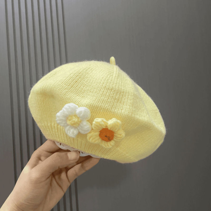 婴儿帽子春秋季婴幼儿双花百搭针织贝雷帽冬款男女宝宝针织毛线帽|undefined