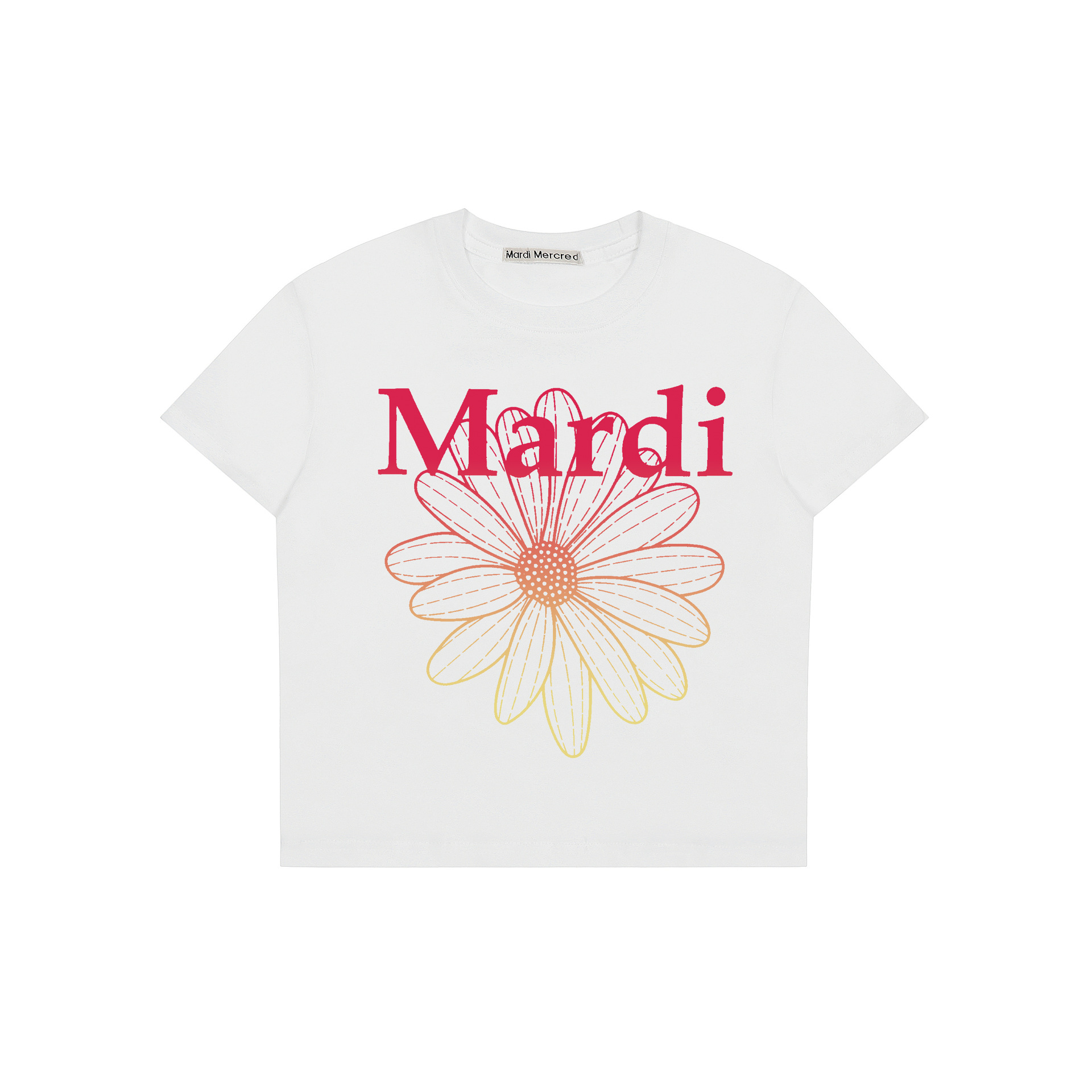 現物韓国潮牌mardiギャルの短い女性の小さい菊のプリントの半袖の臍を露出して身を修めるtシャツは代行します。