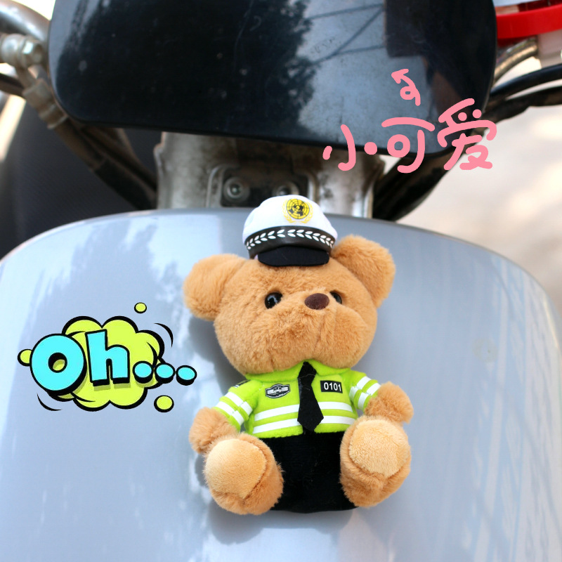 Car rear pendant traffic police bear doll cute cartoon trunk ornaments motorcycle police doll