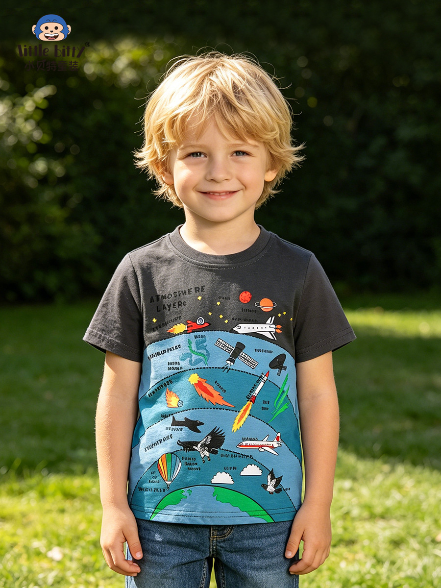 European and American Style 2026 Spring/Summer Children's Short-Sleeve T-Shirt with Cartoon Fashion Print, Boys' Round-Neck Base Shirt, Cross-Border Supply
