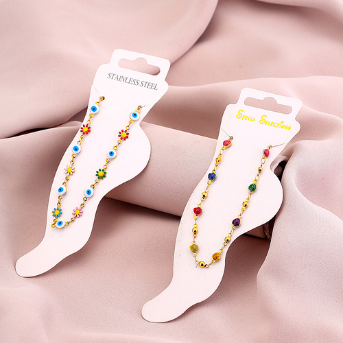 Cross-border Bestselling Summer Fashion Versatile Couple Titanium Steel Ankle Chain for Girls, High-End Peacock Natural Stone Ankle Chain Accessory