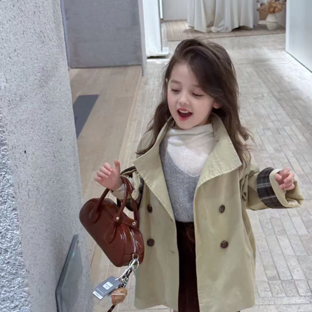 Capa de ventana de niñas 26 nuevo otoño para niños doble botón británico con solapa de ventana