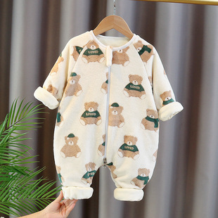 Baby winter flannel pajamas baby children's clothing boys' thickened sleeping bag girls' double-layer coral Fleece Jumpsuit fashion
