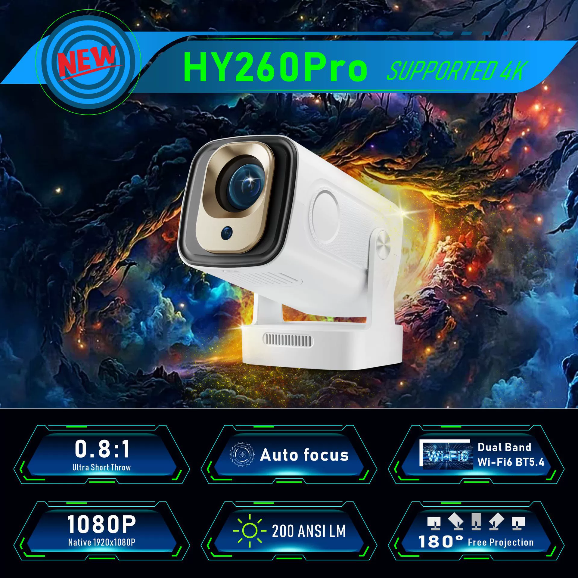 Г cross-border новый HY260pro автофокус true 1080P Bluetooth голосовое дистанционное управление Android 4K домашний проектор