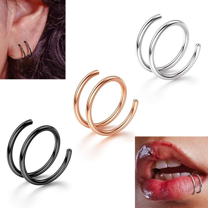 Stainless Steel Spiral Nose Ring Double Layer Piercing Stud_voghion.com