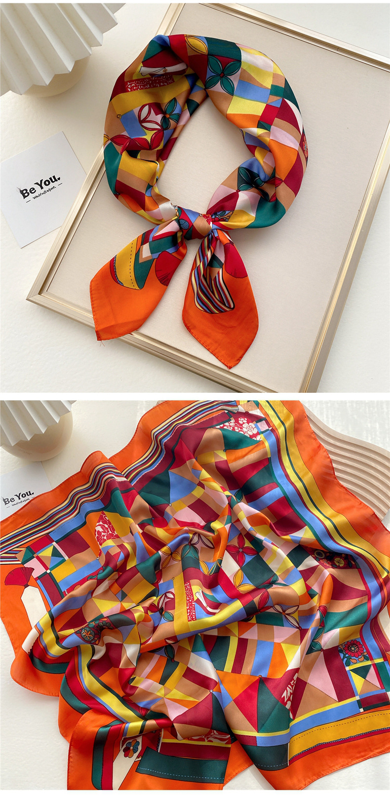 Printing Design Sweet Style Multicolor, Grey, Red, Blue, Gold, Silver, Camel, Yellow, Black Color Fashion Small Square Scarves Professional Fashion Thin Scarf