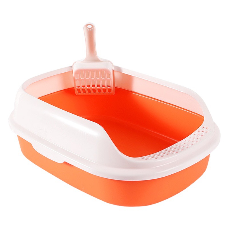 Selección estricta de caja de arena para gatos suministros para mascotas caja de arena para gatos de borde alto tamaño pequeño semi-cerrado para mascotas gato inodoro caja de arena para gatos al por mayor