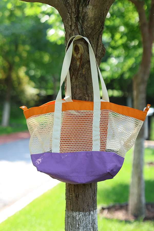 Large-capacity summer niche trendy color-blocking net bag single-shoulder bag, casual large-capacity double-sided usable storage shopping bag details Picture
