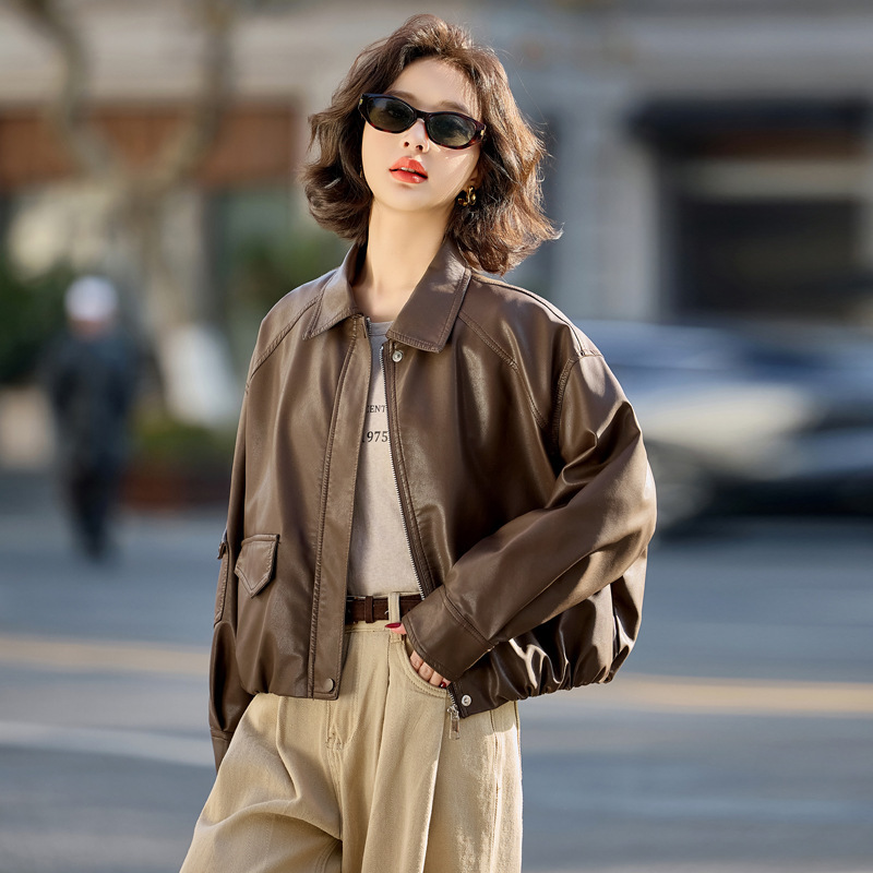 海宁真皮皮衣女2025新款时髦复古百搭小个子皮外套女士百搭机车服|undefined
