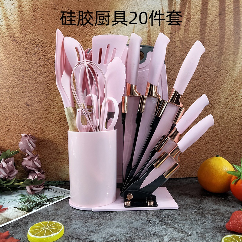 Nuevo conjunto de utensilios de cocina de silicona 20 piezas, cuchillos de cocina antiadherentes, conjunto de herramientas de cocina de silicona, suministro transfronterizo