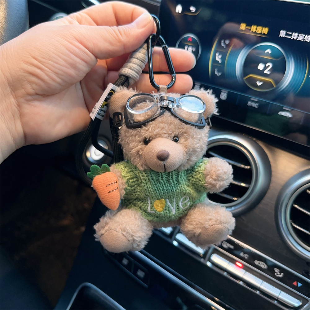 Red popularidad de aire de oso llavero de dibujos animados de alta calidad muñeca de peluche lindo bolso colgante llave del coche mujer