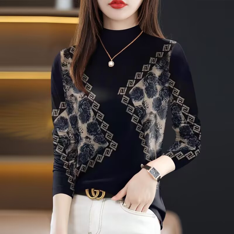 30020 블랙 살구 하프 터틀넥 플러스 벨벳과 농축