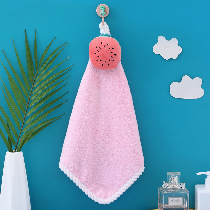 Hand Towel Can Be Hung Cartoon Coral Fleece Kitchen Bathroom Household Children Cute Absorbent Paint Towel Factory Wholesale