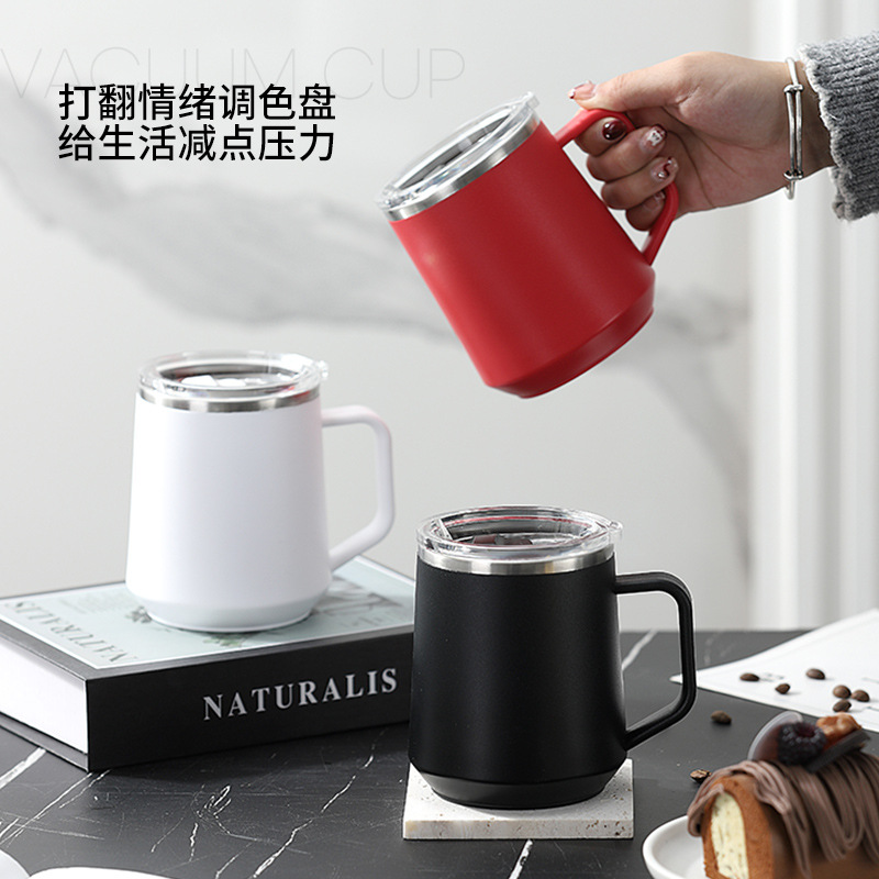 Taza nórdica ins Taza de vacío de oficina simple con tapa con mango Taza de café de acero inoxidable 304