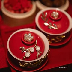 喜结连理敬茶杯婚庆用品陪嫁对杯diy手作装饰陶瓷盖婚庆用品大全