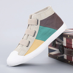 Flash step women's shoes 2024 spring canvas color matching versatile women's shoes breathable soft sole high-top slip-on shoes