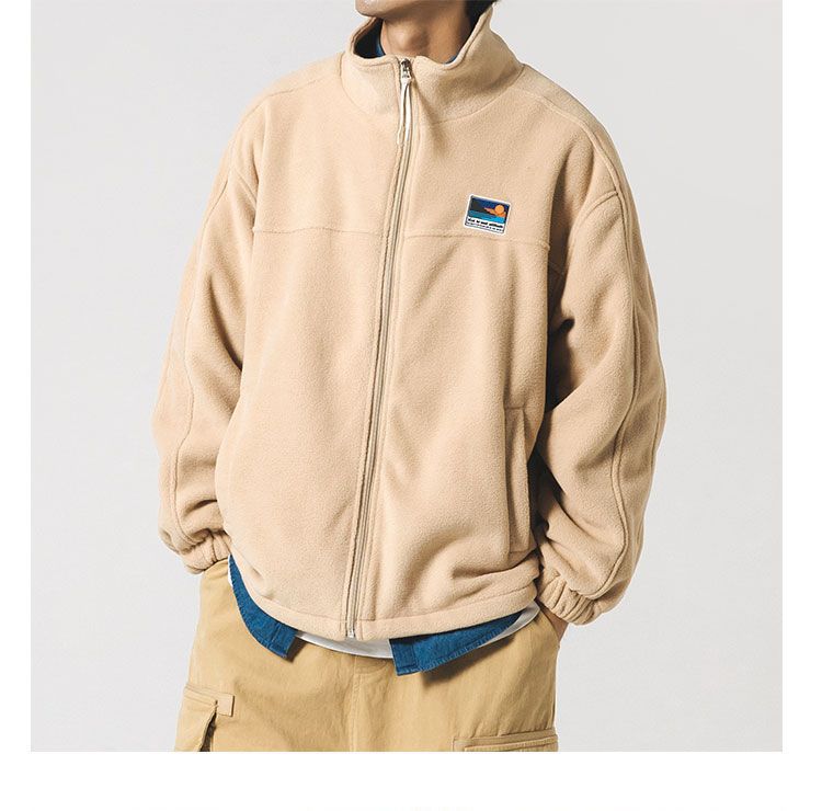 Herren-Fleecejacke mit Stehkragen, Reißverschluss und Sherpa-Futter (Schwarz/Grün/Khaki, M-3XL)_voghion.com