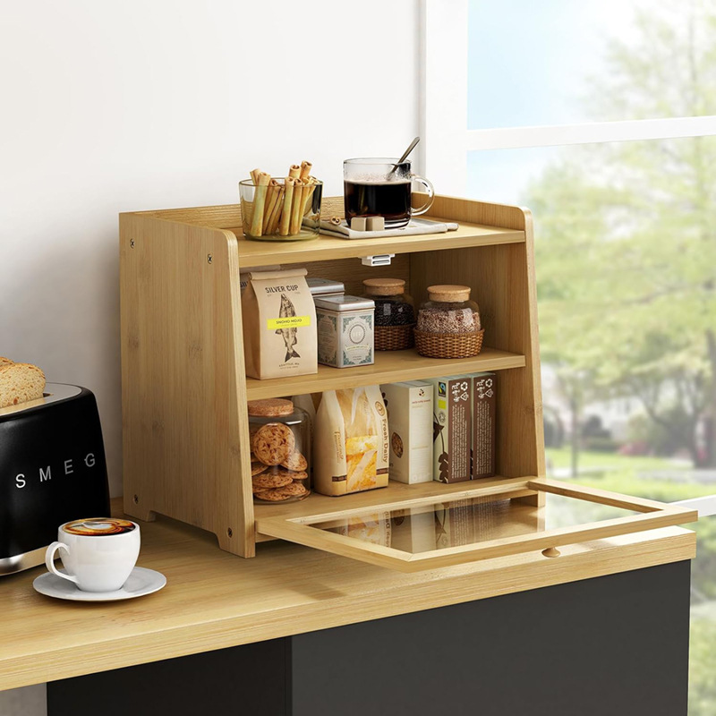 Bamboo bread box Multi -layer storage cabinet tableware tableware…