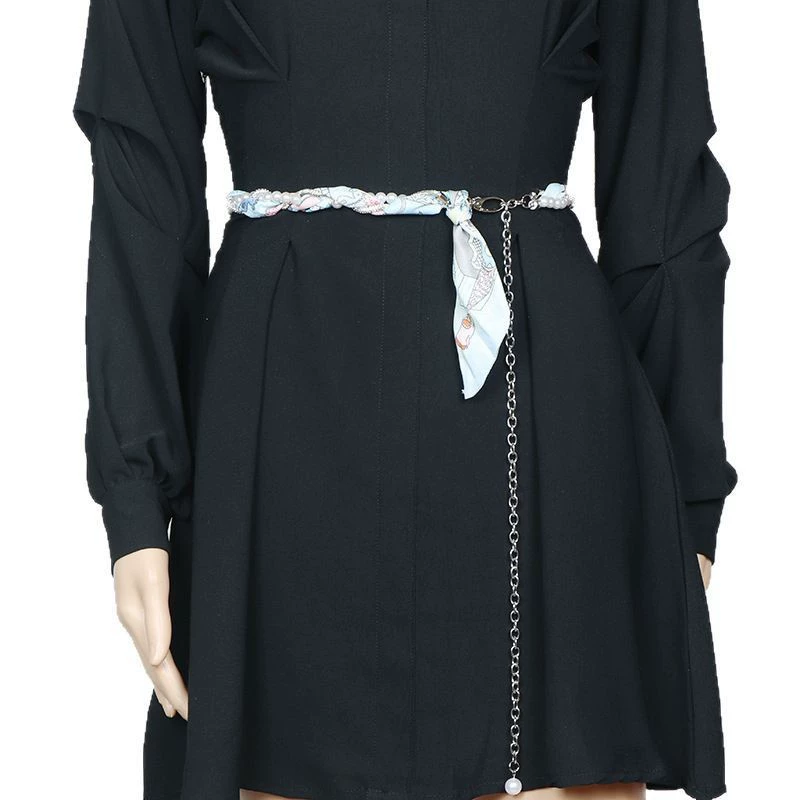 Пояс, аксессуар жемчуг, джинсы, брюки, стиль Chanel