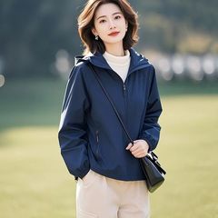 2025春季新款女装超好看休闲感时髦洋气上衣连帽蓝色外套