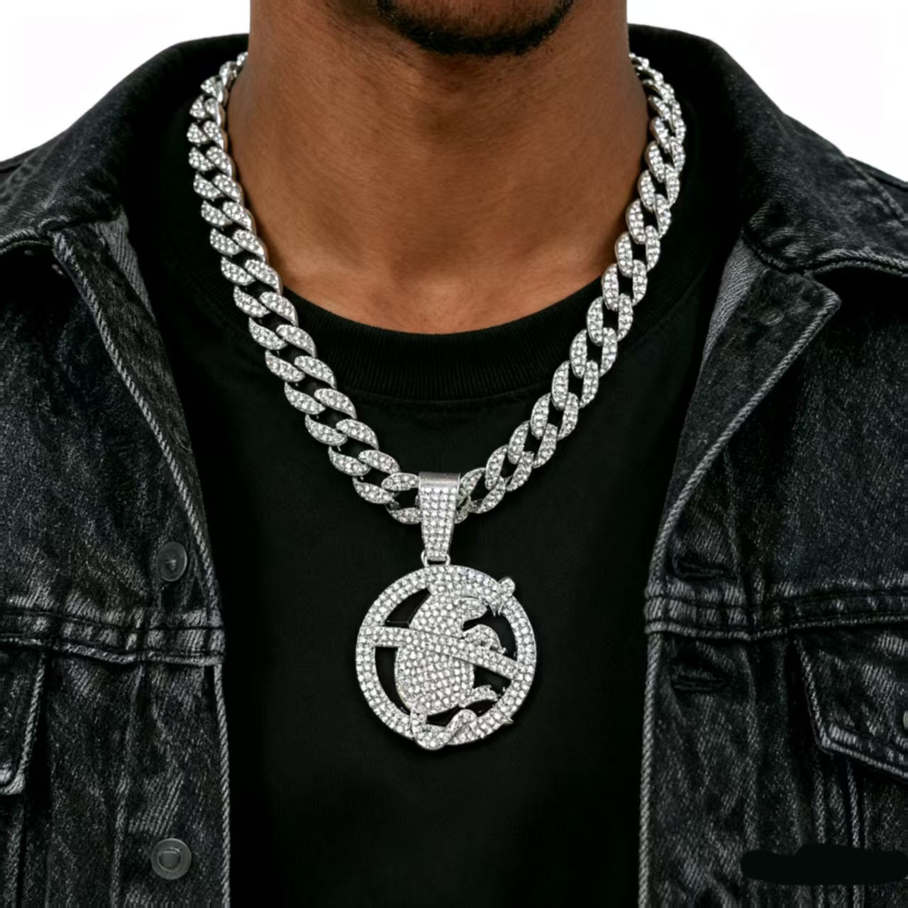 Nuevos productos transfronterizos europeos y estadounidenses de aleación de diamante completo collar colgante de ratón hip-hop con joyería collar cubano al por mayor