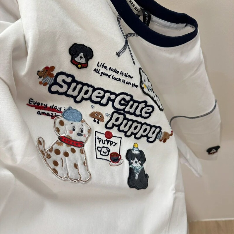 Embroidery (Pure Cotton 220g Combed Tight) Embroidery Stripe Loose Korean Style Lazy Short Sleeve T-Shirt Small Embroidery (Pure Cotton 220g Combed Tight) Embroidery Stripe Loose Korean Style Lazy Short Sleeve T-Shirt Small