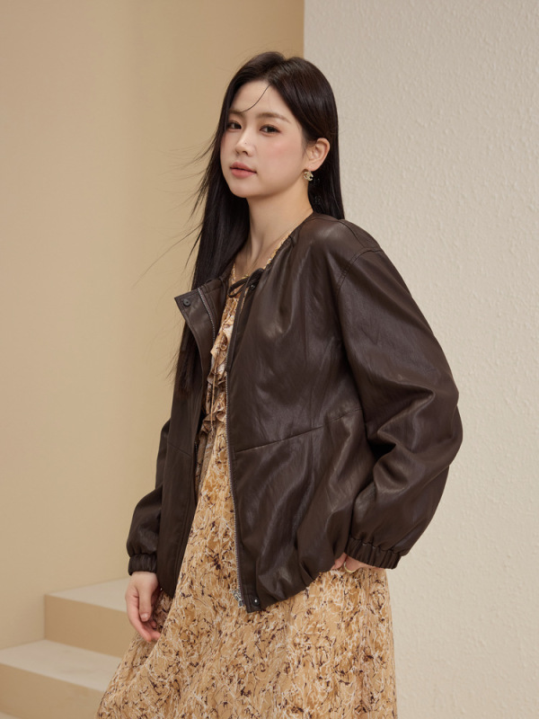 【沙丘】时髦美拉德流光风PU皮衣外套纤莉秀大码女装胖mm秋装新款|undefined
