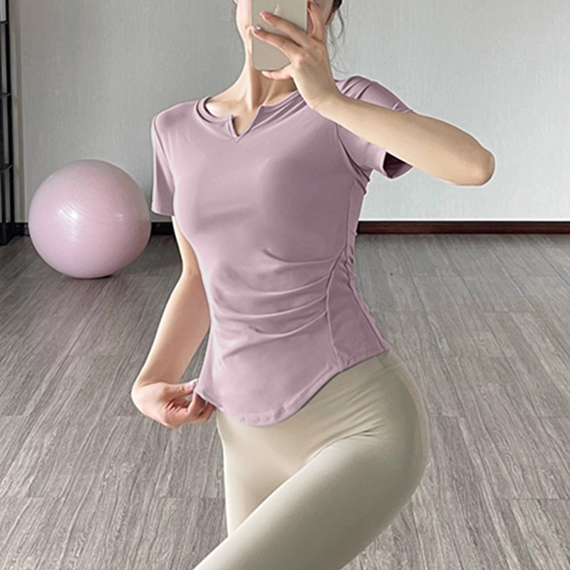 Top de yoga de mujer cintura plástica entrenamiento profesional de Pilates correr deportes de secado rápido camiseta de fitness de mangas cortas verano
